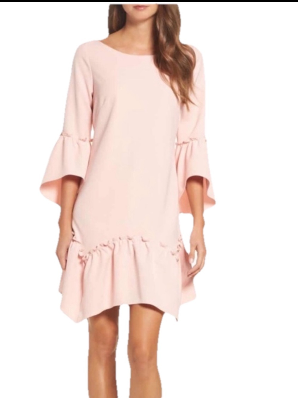 Eliza J Light Pink Blush Ruffle Shift Dress Size 16W NWT Bell Sleeve Size 16W